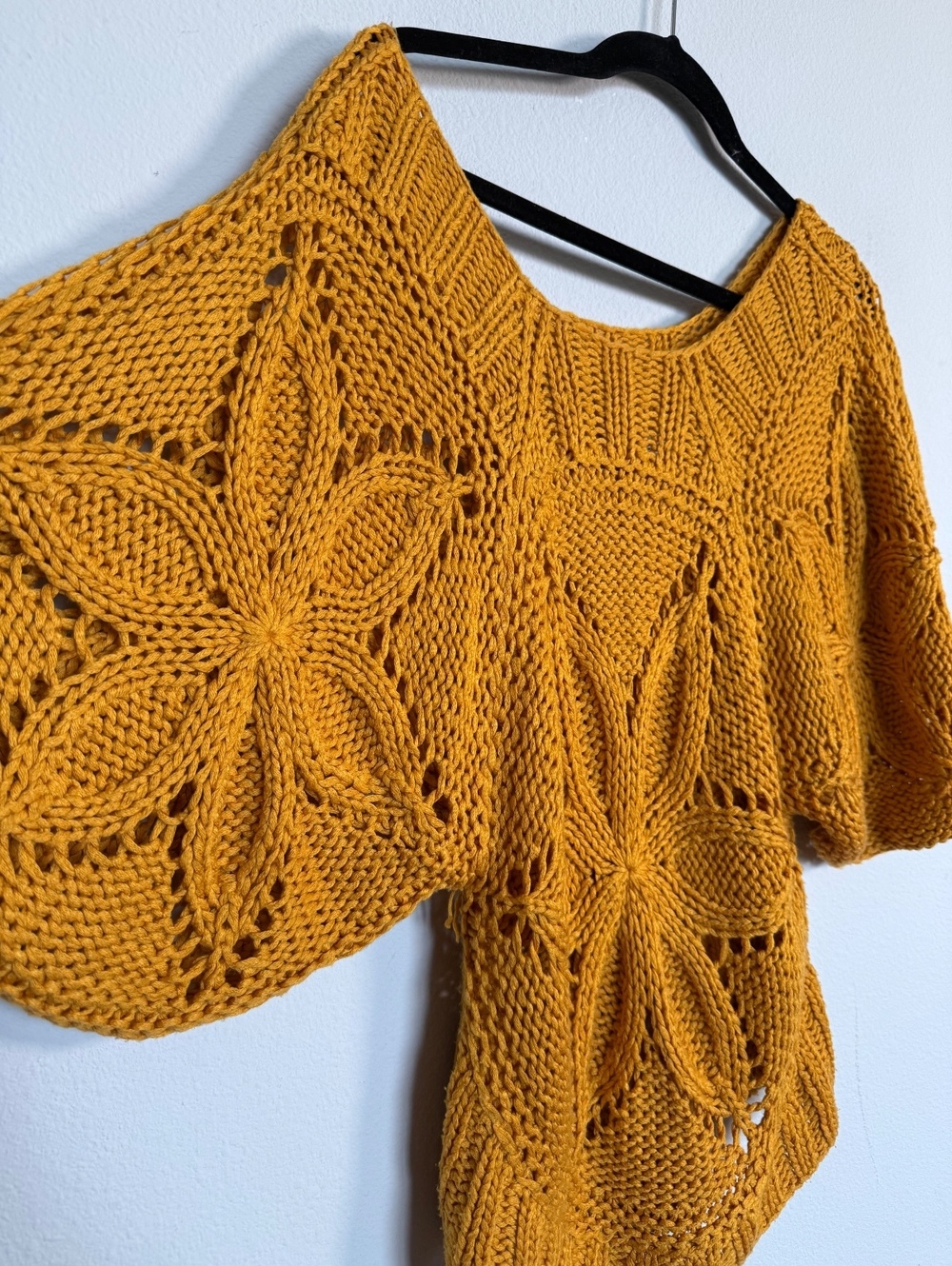 Vintage Y2K Yellow Chunky Knit Puff Short Sleeve Sweater